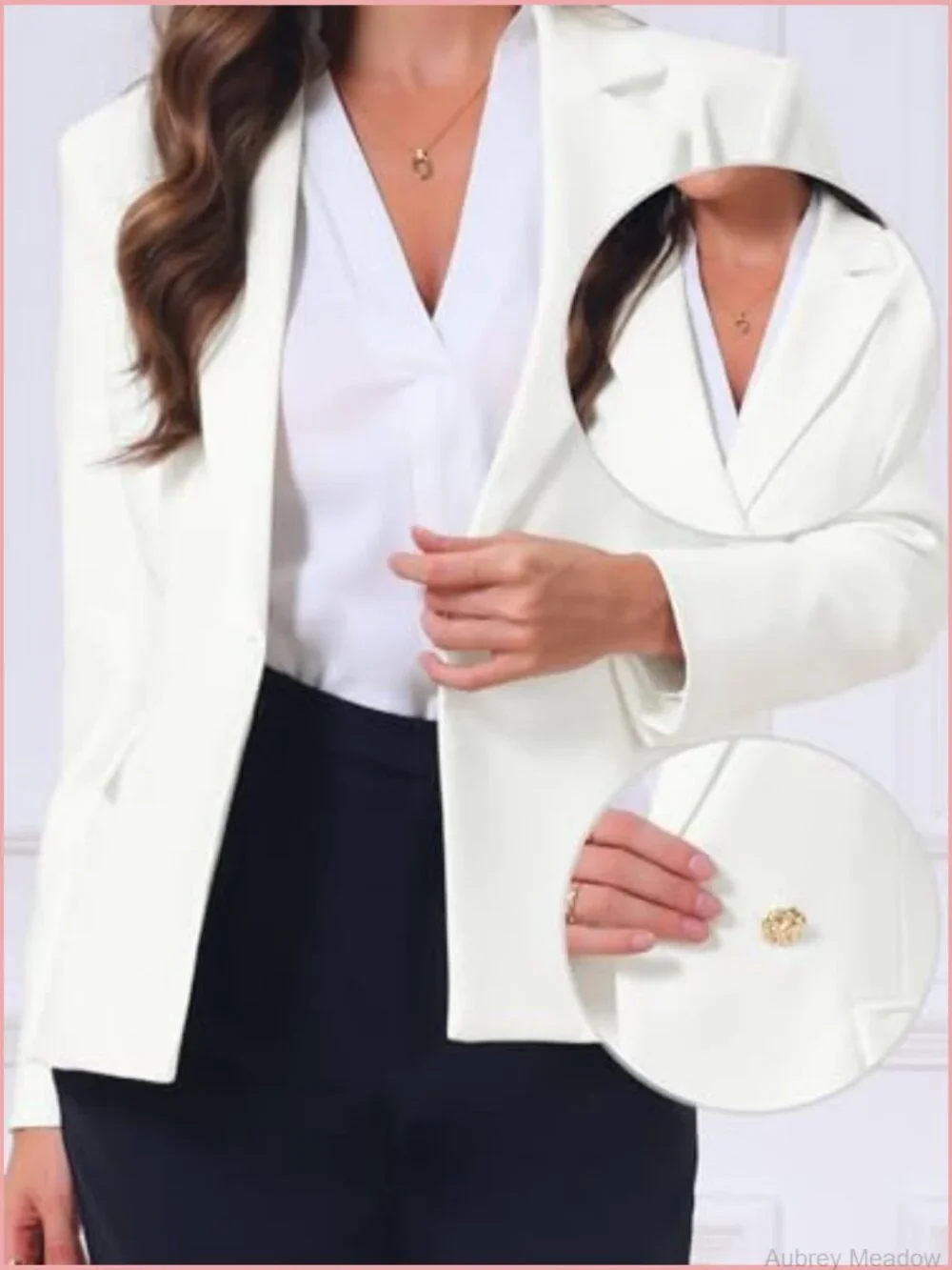 Women's Business Casual Blazer Notched Lapel Long Sleeve Single Button Flap